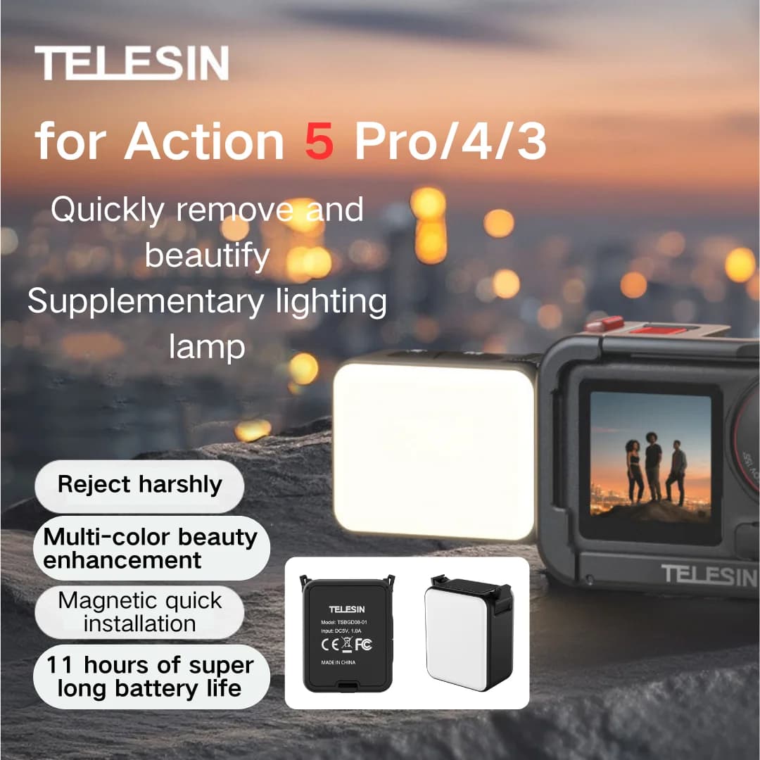 TELESIN Magnetic Filling Light for DJI Action 5pro/4/3 Quick Release Portable Pocket Light Photography Light for action room