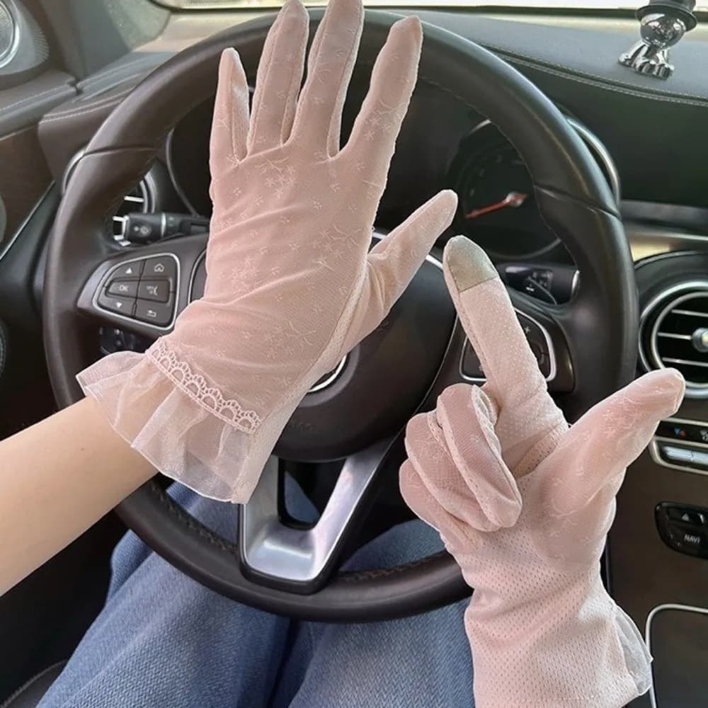 Fashion Mesh Lace Gloves Sunscreen Touch Screen Women Gloves Thin Sun Protection Driving Mittens Ladies