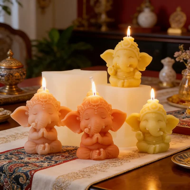 Cute Ganesha Silicone Candle Molds DIY 3D Meditating Elephant God Sculpture Resin Crafts Tool Scented Candles Yoga Home Decor