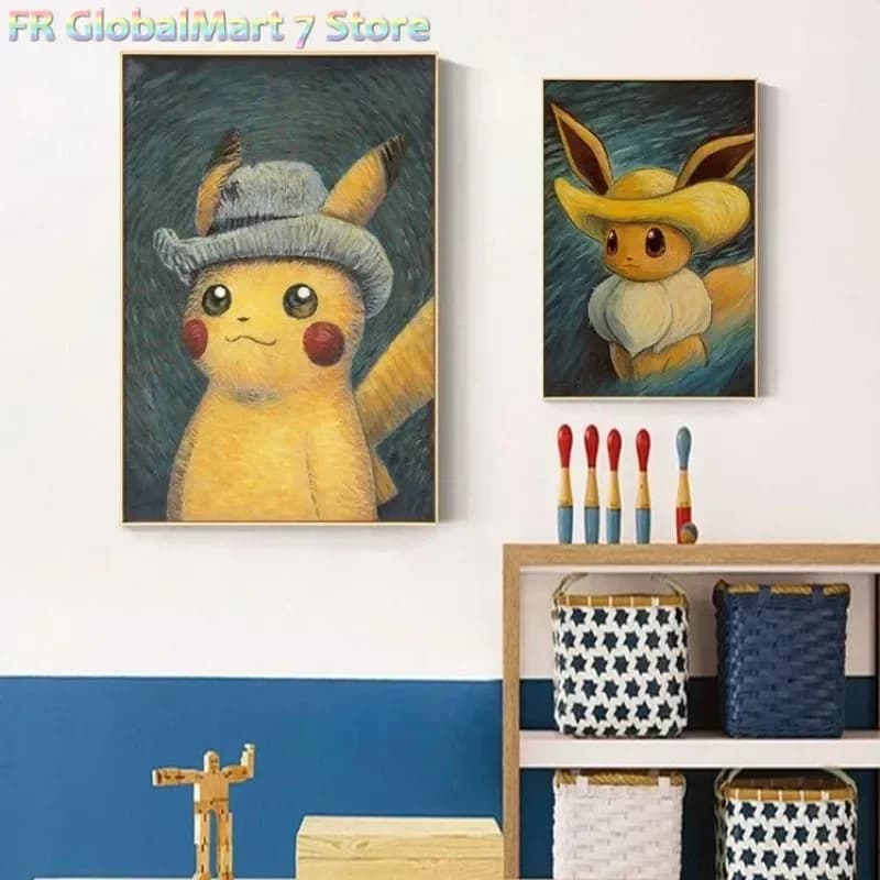 Diamond Painting Cross Stitch Pokemon Pikachu Decorative Painting Frameless Printing Anime Cartoon Painting Style Poster Decor