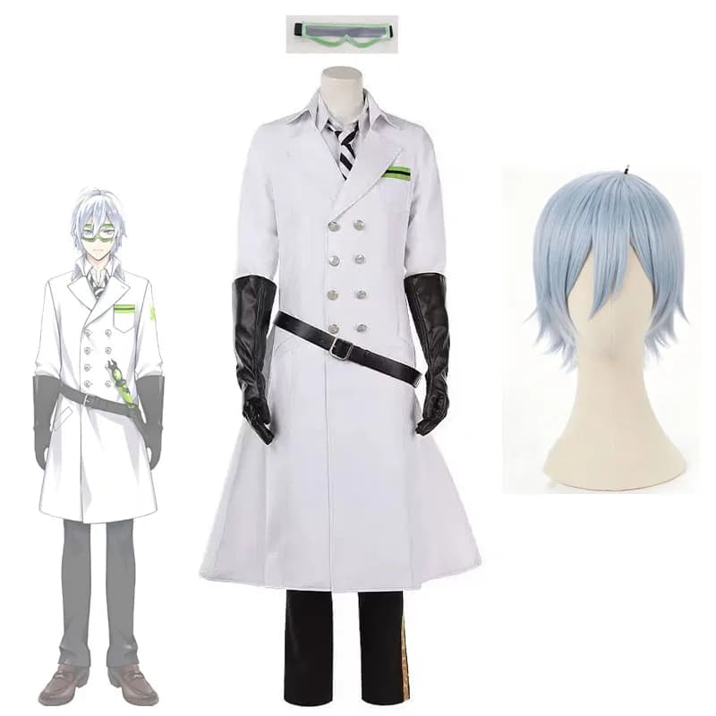 Costume da Cosplayer NRC Silver e Occhiali Prop Twisted-Wonderland Diasomnia Laboratory, Set Uniforme Silver con Parrucche