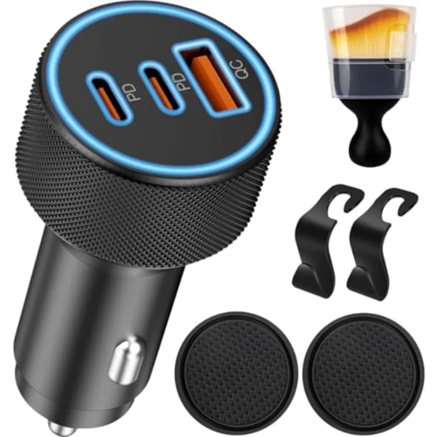 Caricabatterie per Auto 142.5W, Ricarica Super Veloce, Adattatore USB per Accendisigari, Accessori per Telefono con QC USB Tipo C PD Universale