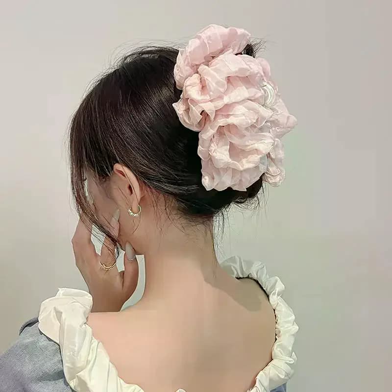Fermaglio per capelli a rete nero alla moda con fiore, fermaglio a coda di cavallo a forma di squalo da donna, accessorio per capelli con fiore, fermaglio a pinza per capelli, copricapo elegante