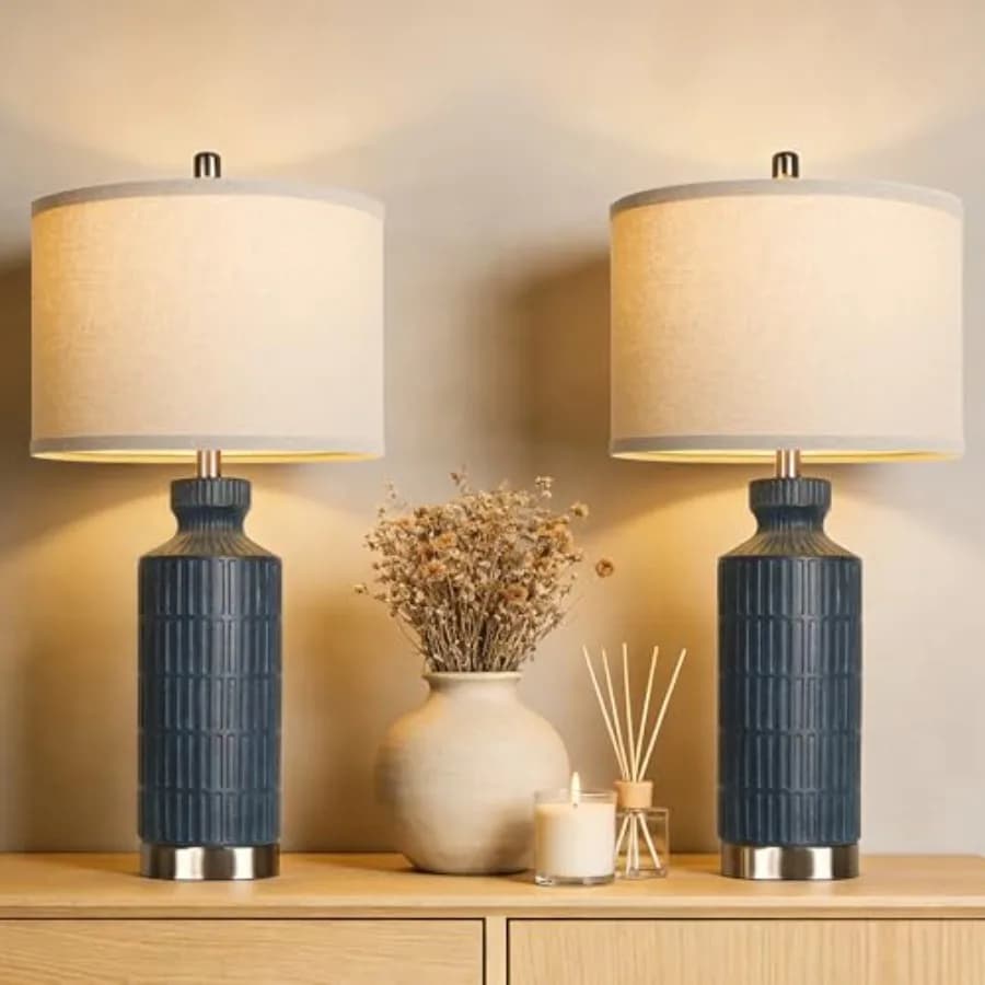 Lampade da Tavolo Moderne 26'' in Ceramica, Set di 2 Lampade da Comodino per Camera da Letto, Lampade da Scrivania, Lampade da Comodino per Soggiorno, Uniche