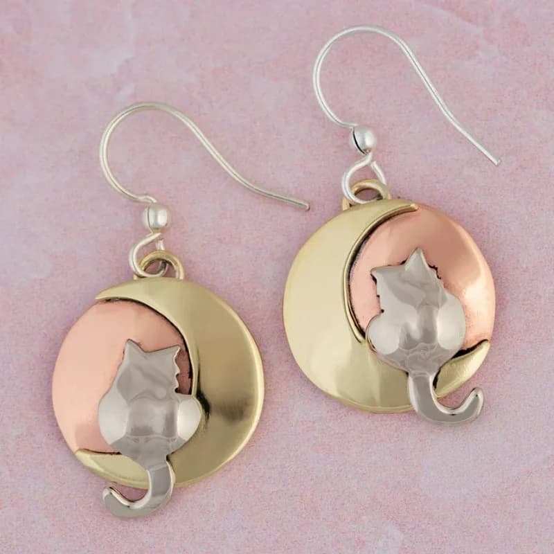 Orecchini pendenti Chic Moon Cat per donna, orecchini alla moda placcati in oro, accessori versatili per feste e tutti i giorni, gioielli carini