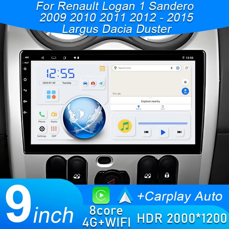 Car Radio Android 15 For Renault Logan 1 Sandero 2009 2010 2011 2012 - 2015 Largus Dacia Duster Multimedia Player Carplay Stereo