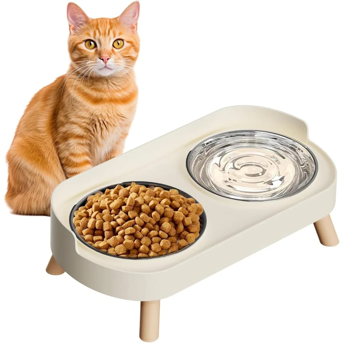 Whisker Friendly Elevated Cat Food Water Bowl Set Raised Stainless Steel Pet Dishes Anti Spill Dishwasher Safe Indoor Cats
