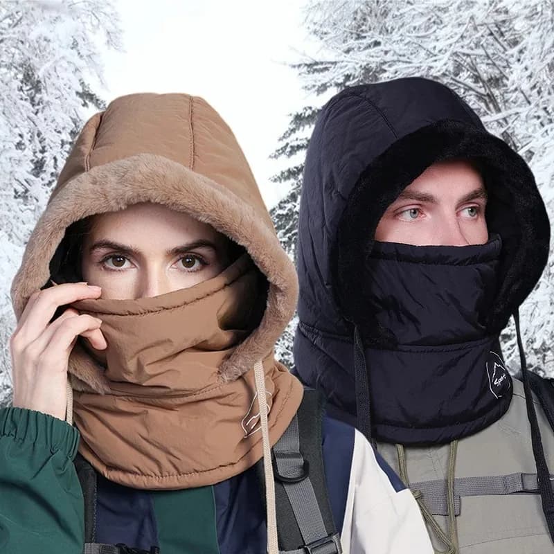 Unisex plush knitted jumper hat breathable winter woman hat warm scarf at neck with mask for outdoor sports
