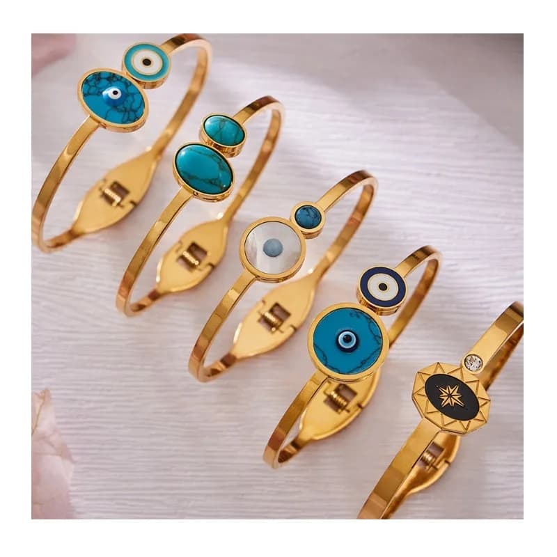 Mystery Natural Stone Simple Personality Spring Bracelet Dripping Oil Devil's Eye Design Sense Stainless Steel Open Bracelet