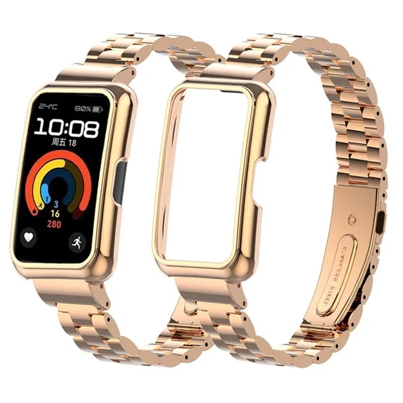 Custodia protettiva con cinturino in metallo per Huawei Band 9 8 7 6 Bracciale intelligente per Huawei Band 10 Guscio protettivo per cinturino in acciaio inossidabile