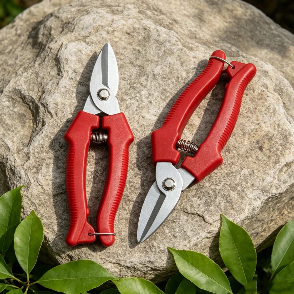 Straight Blade Stainless Steel Bypass Pruning Shears, Sawtooth Sharp Garden Pruner with PP Handle for Bonsai Trimming