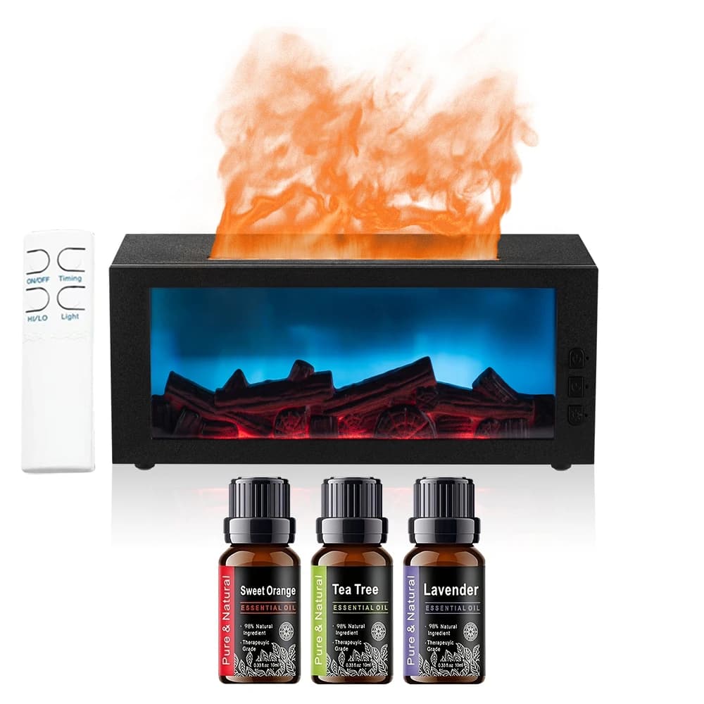 Umidificatore a LED 7 Colori con Effetto Fiamma e Diffusore di Oli Essenziali, Aromaterapia e Luce Notturna per Arredamento Casa