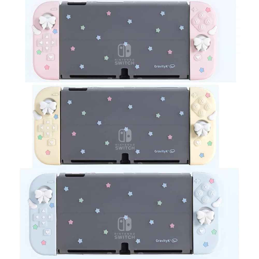 Custodia protettiva completa Star Wings per Switch OLED – Guscio rigido Kawaii e cover in silicone per controller, piastra posteriore non rimovibile