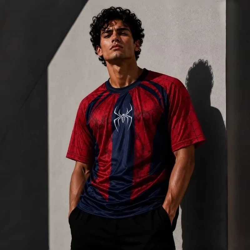 2026 New Y2K American Superhero-Themed Short-Sleeve T-Shirt Spider-Man Web Print Unisex Athletic Tee Kids' Top Family Matching
