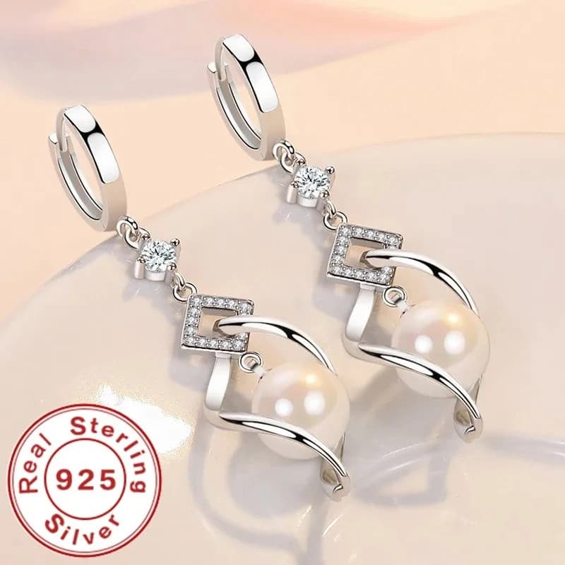 Lihong 925 Sterling Silver Earrings with AAA zircons and natural pearls for women, fashionable jewelry for weddings, engagements and parties