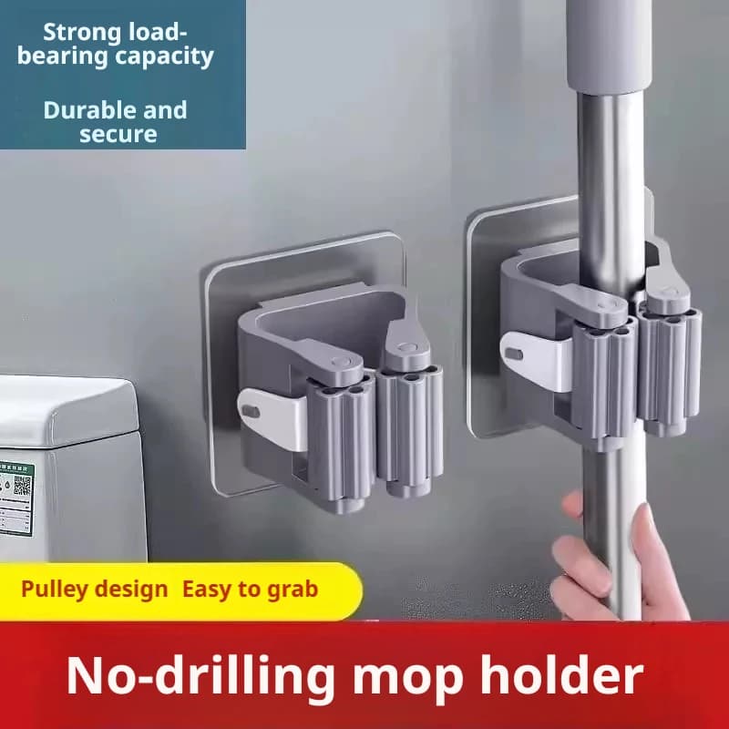 Waterproof Mop And Broom Organization Rack Wall-Mounted Suction Cup Traceless Clip for Bathroom Kitchen Cleaning Tools Storage