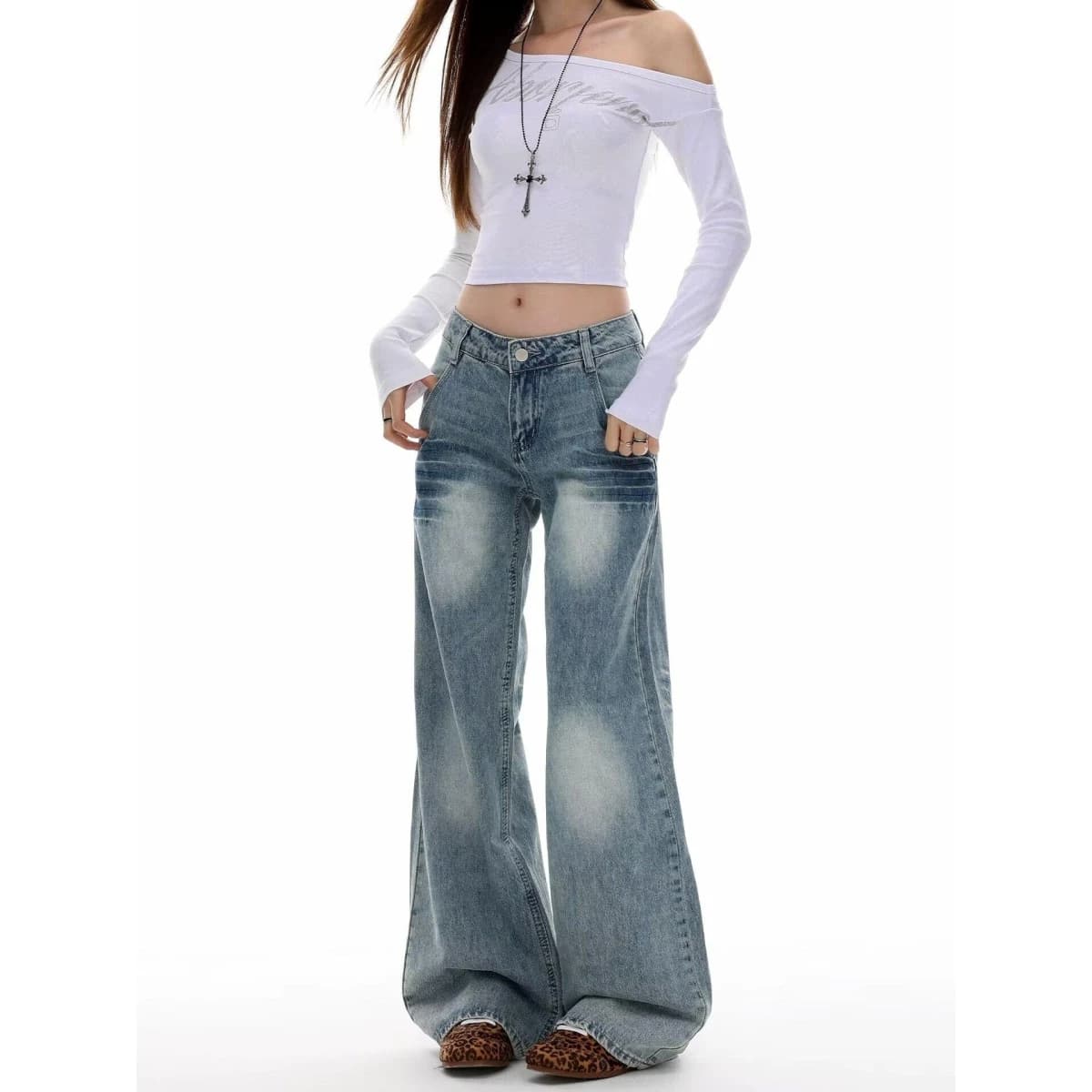 American Style Spicy Girl Small Size Washed Loose Straight Leg Wide Leg Jeans Women Low Waist Trendy Denim Pants Casual