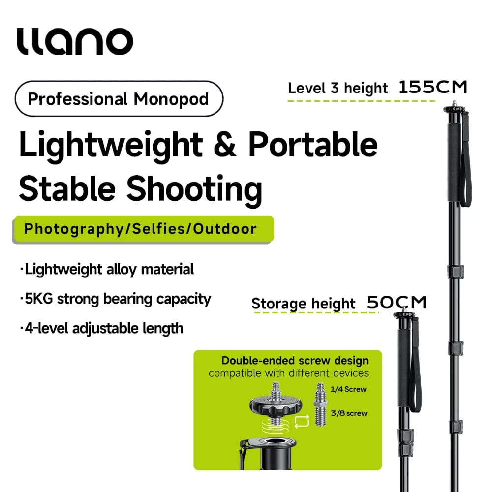 Llano Aluminum Alloy Camera Monopod Steady-Walk Tripod for Mirrorless & Smartphone, Multi-Function Vlogging Mount