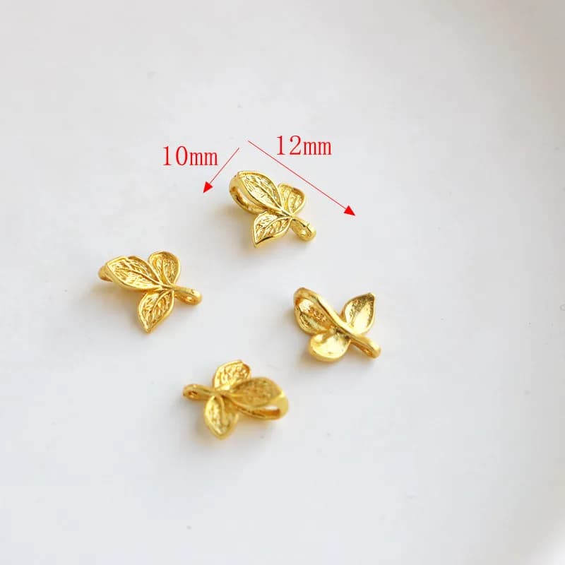 Copper 18K Matte Sand Gold Plated Three Leaf Loop Ancient Gold Large Hole Bead DIY Rope Bracelet Necklace Charm Findings
