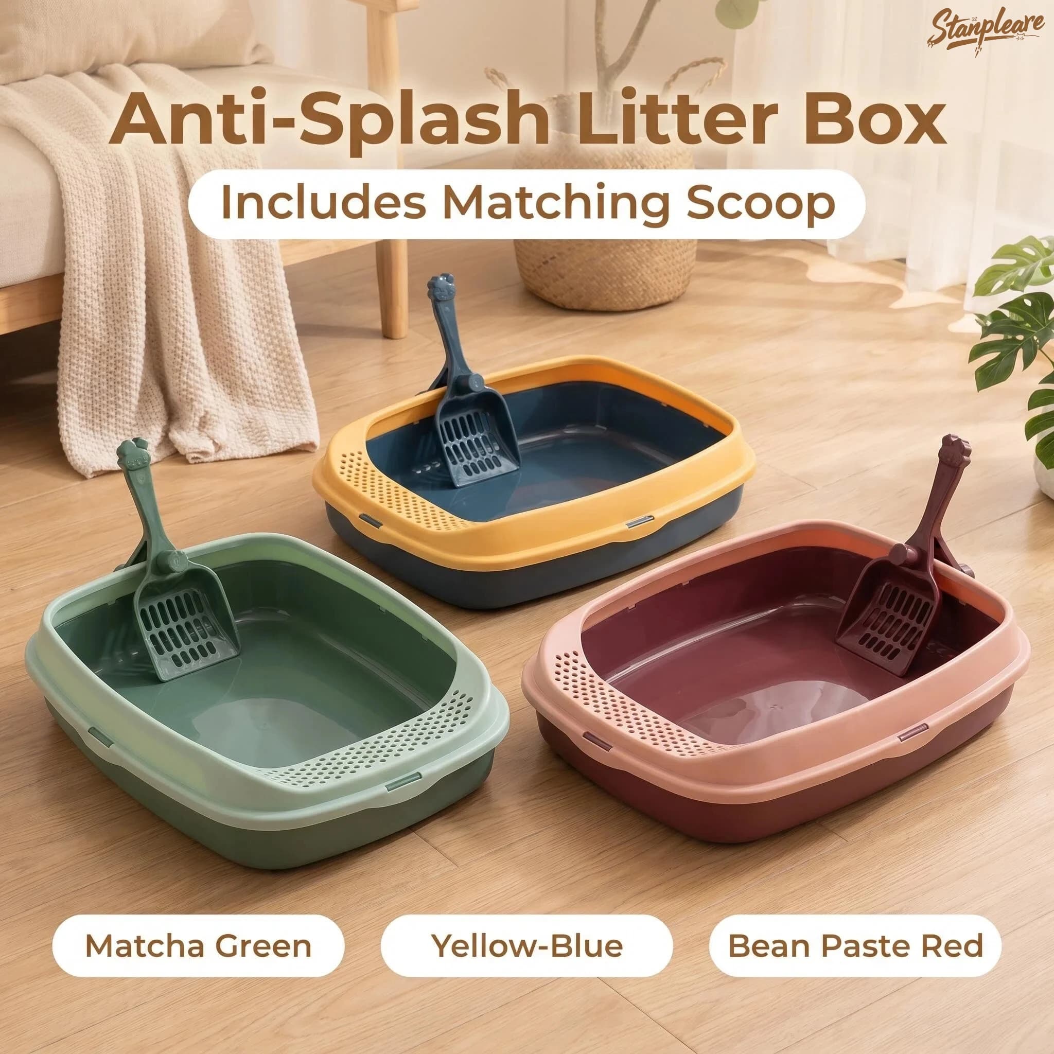 Semi-Enclosed Cat Litter Box Anti-Splash Detachable PP Cat Toilet Free Litter Scoop 2 Sizes 3 Colors For Kitten Adult Cats