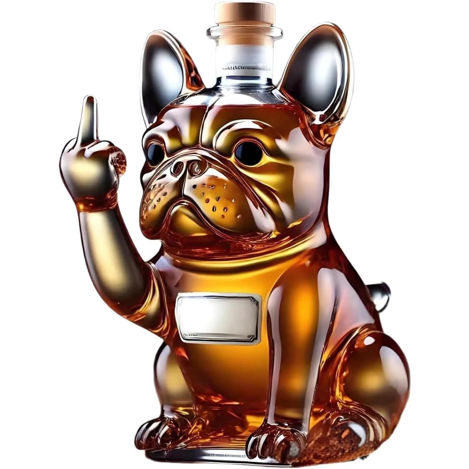 Divertente Bottiglia di Whisky a Forma di Bulldog Francese, Bicchiere da Vino Unico a Forma di Cane con Dito Medio
