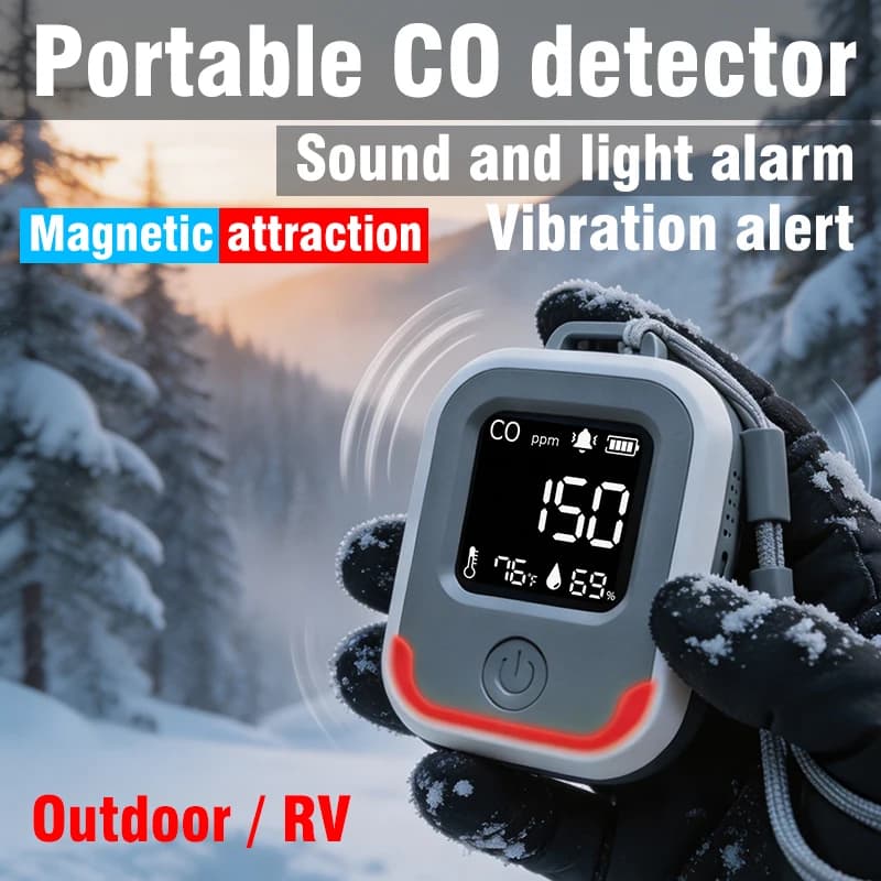 Portable 5-in-1 Vibrating Carbon Monoxide Detector, Rechargeable, Suitable for Caravans and Camping, CO Carbon Monoxide Detector