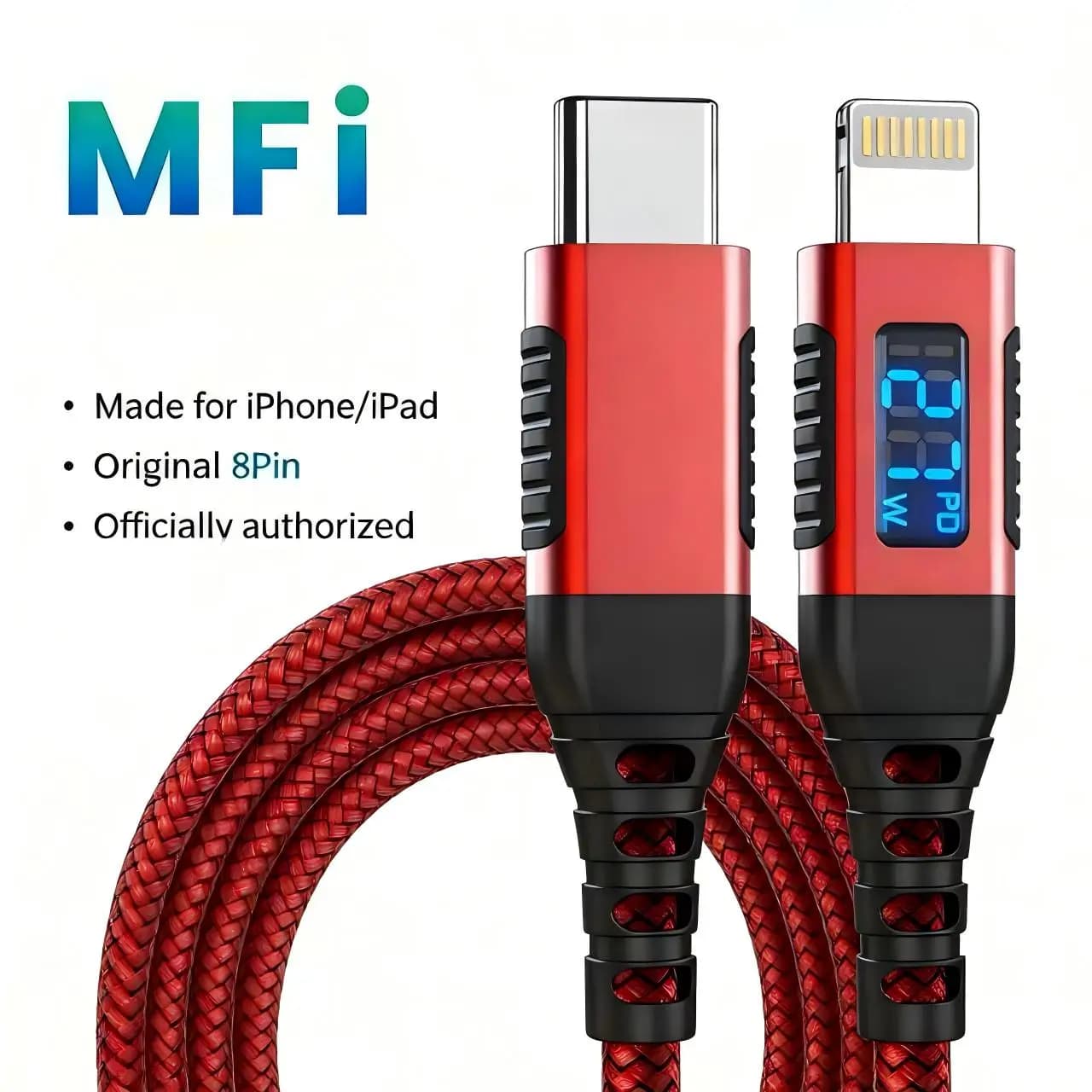 MFi-Certified USB-C to Lightning Fast Charging Cable with LED Display, 27W PD Fast Charge for iPhone 8-14 & iPad