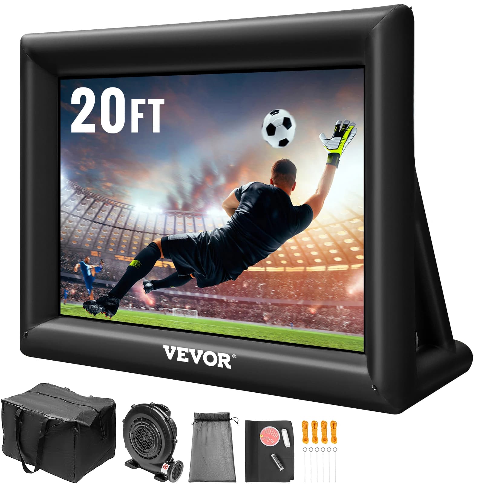 SucceBuy Schermo per proiettore cinematografico gonfiabile da 16/20 piedi con ventilatore d'aria lavabile da 350 W 16:9 Home Cinema per campeggio Matrimonio Uso esterno