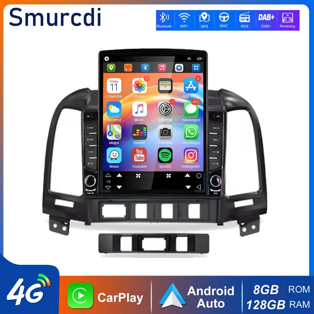 Autoradio Android 16 da 9.7 pollici con Carplay per Hyundai Santa Fe 2 2006 2007 2008 2009 - 2012, lettore multimediale stereo DSP 2DIN DVD
