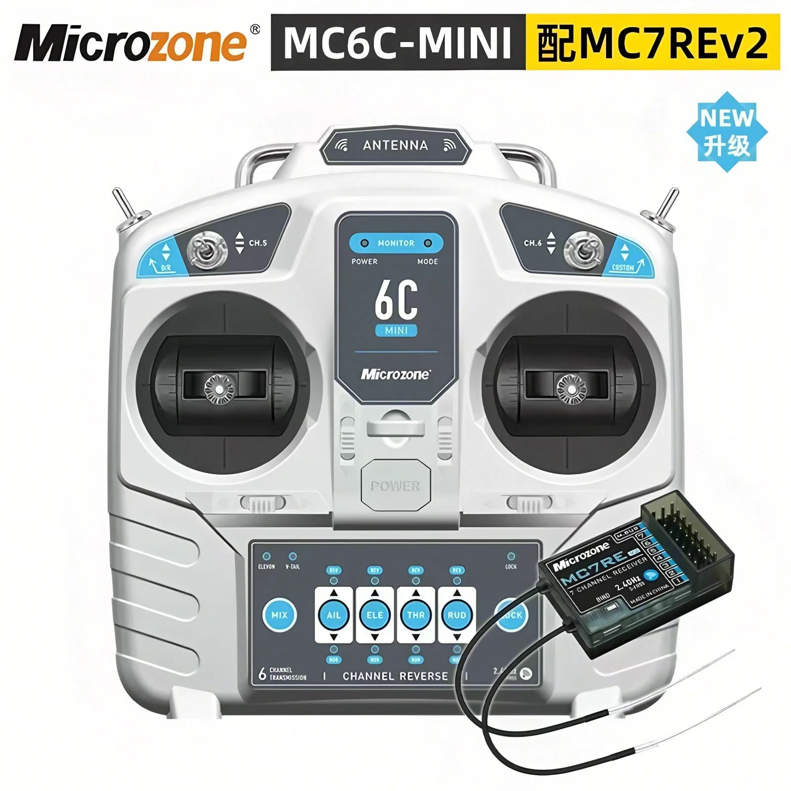 MicroZone MC6C 2.4G 6CH Controller Trasmettitore Ricevitore Sistema Radio Per SU27 RC Aereo Drone Quadcopter Elicottero Auto Barca
