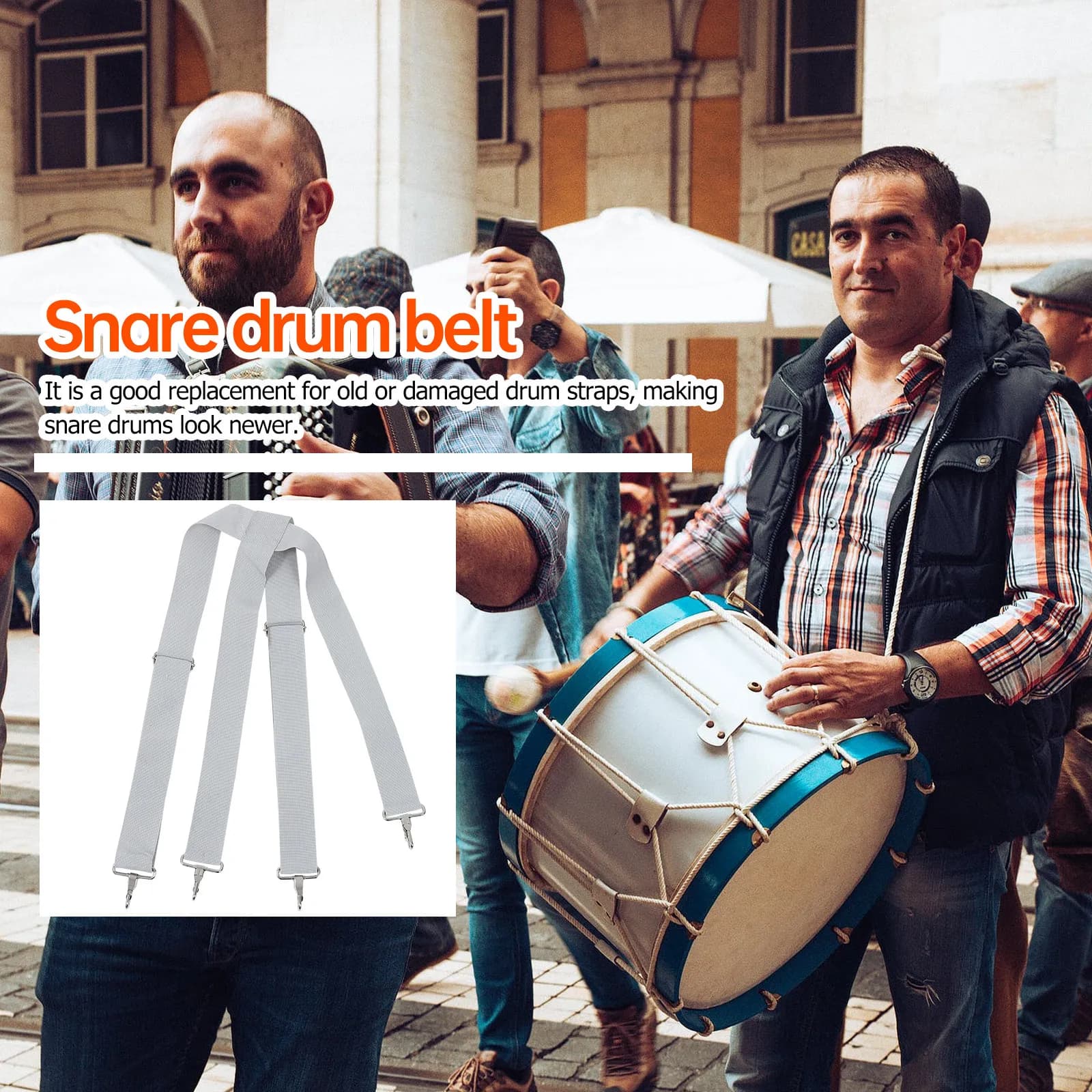 1Pcs Adjustable Snare Drum Belt Extra Wide Soft Padded Strap Prevents Slipping Ideal Replacement for Damaged Drum Straps