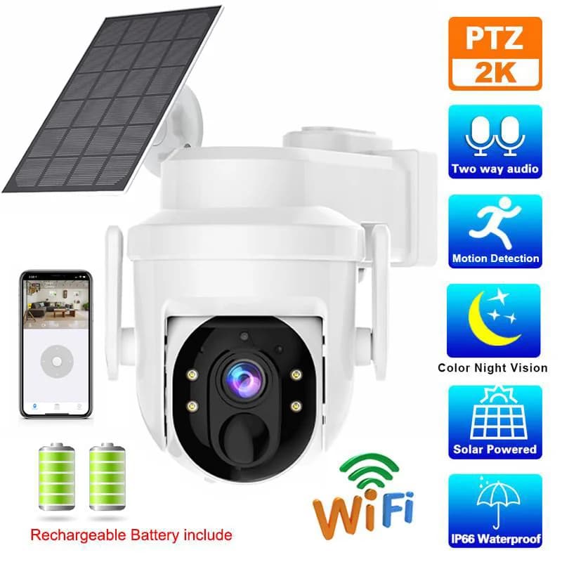 Telecamera IP Wireless 4MP con Batteria Solare per Esterni, Videocamera di Sicurezza WiFi con PIR, Audio Bidirezionale, Rilevamento Umano, Batteria Solare