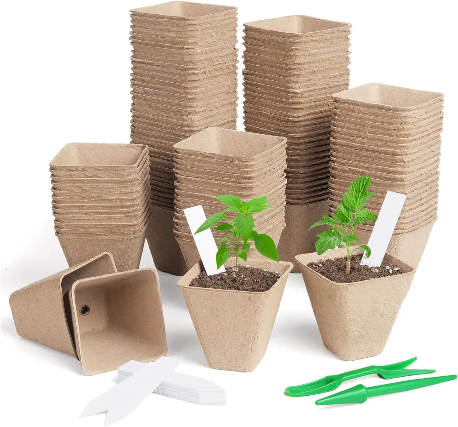 150 Pcs Square Peat Pots with Labels, 3in Biodegradable Seed Starting Pots for Garden, Eco-Friendly Plant Nursery Containers