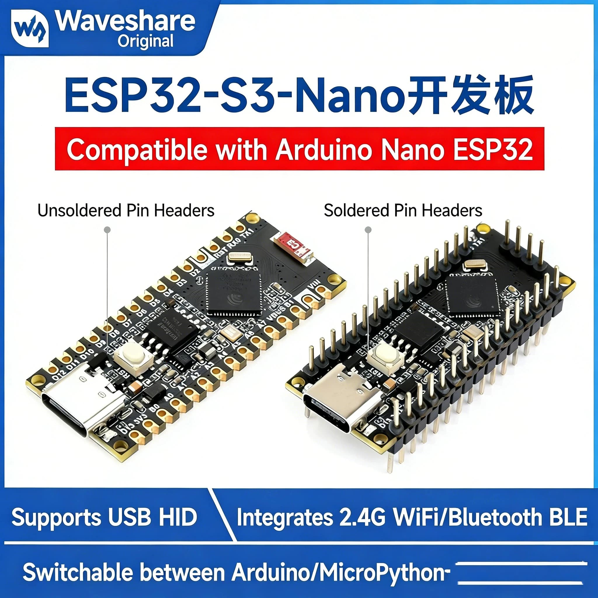 Scheda di sviluppo ESP32-S3-Nano, compatibile con Arduino Nano ESP32, 16 MB di flash, Wi-Fi/BLE, USB HID per IoT e MicroPython