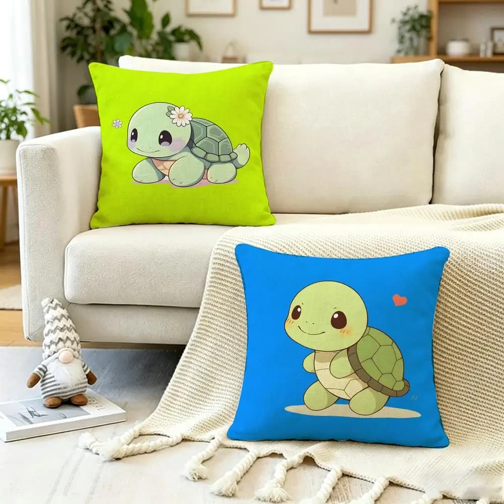 ANIME T-tortoiseS Cushion Cover Anti-dustmite Pillowcase Invisible zipper silky short plush Sofa cushion cover