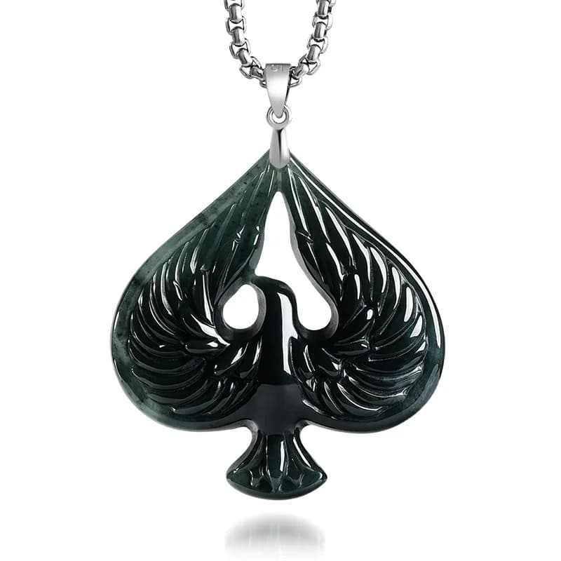 S925 Silver Natural Jade Black Chicken Color Spade Pendant Necklace Real Carved Charm Jadeite Jewelry Fashion Amulet Gifts Women