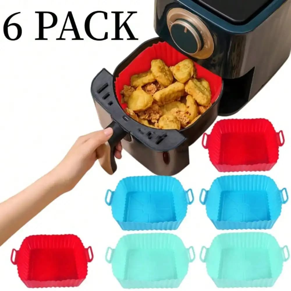 Set di 6 Rivestimenti in Silicone per Friggitrice ad Aria, Cestelli per Friggitrice ad Aria, Teglie da Forno per Friggitrice ad Aria da 3 a 5 Qt, Accessori per Forno