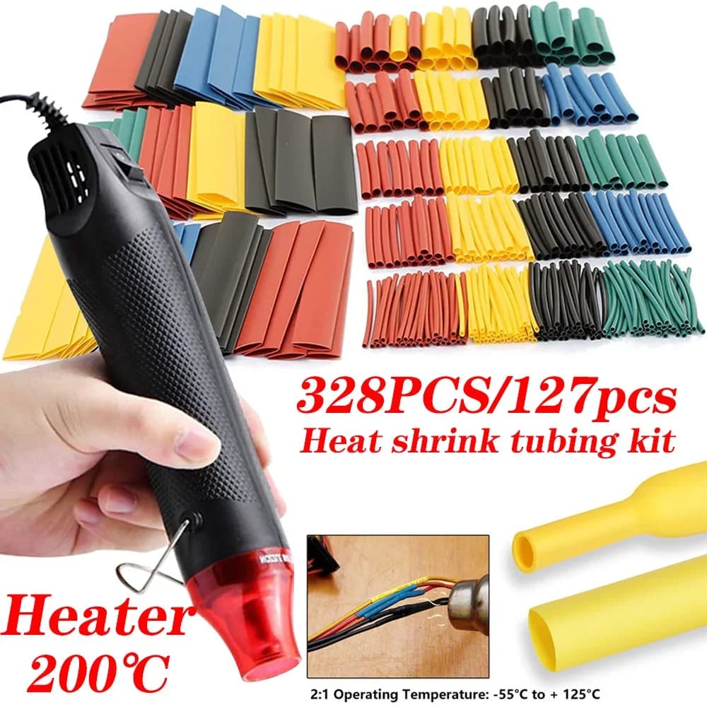 328/127/580PCS Kit scatola assortita per avvolgimento termoretraibile Protezione della copertura WireConnect con strumento di riparazione del tubo termoresistente per pistola ad aria calda