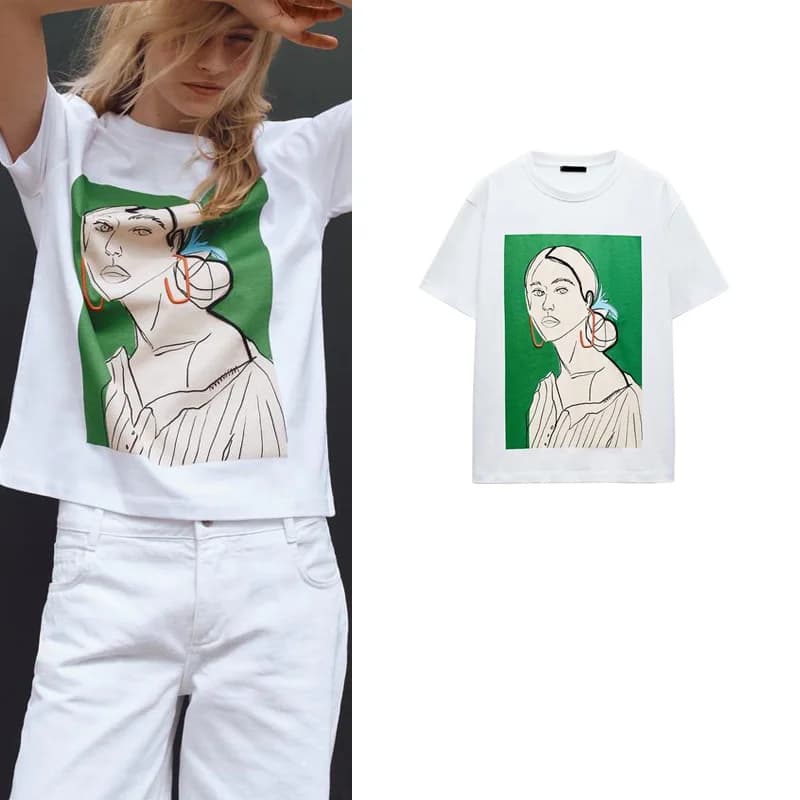 Early Autumn Comfortable Retro Style Girl's Printed T-shirt Short Sleeve Regular Length Polyester Fiber Fashionable Commute