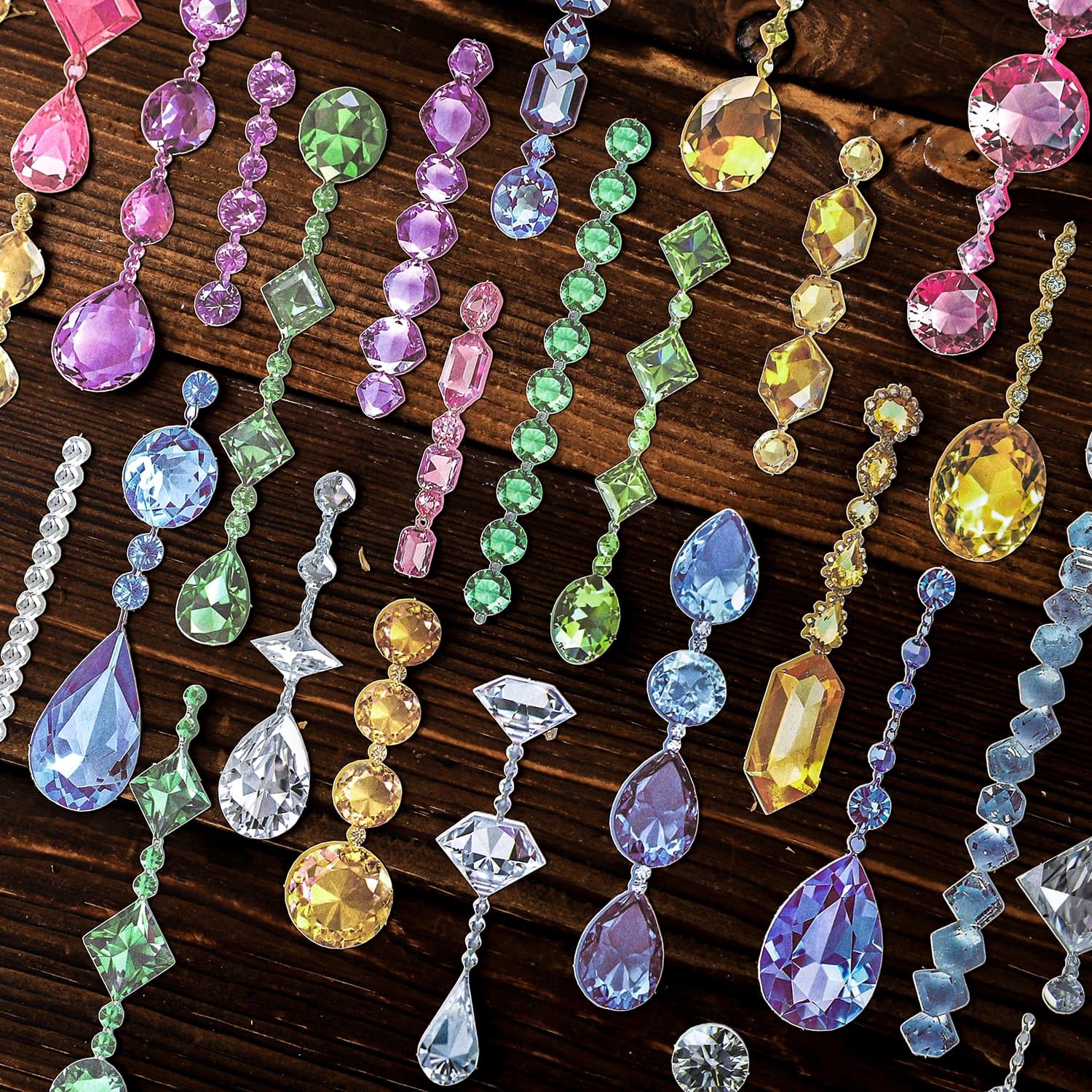 15 Pcs Floral Crystal Lamp Stickers Kit Transparent PET Scrapbooking Materials for DIY Junk Journal Aesthetic Stationery