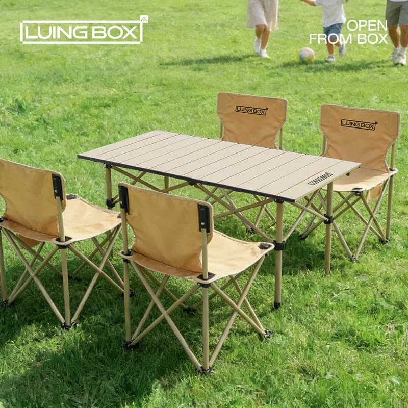 Portable Camping Table and Chair Set Folding Outdoor Picnic Furniture Iron Frame Lightweight Travel Gear for Backyard Patio T