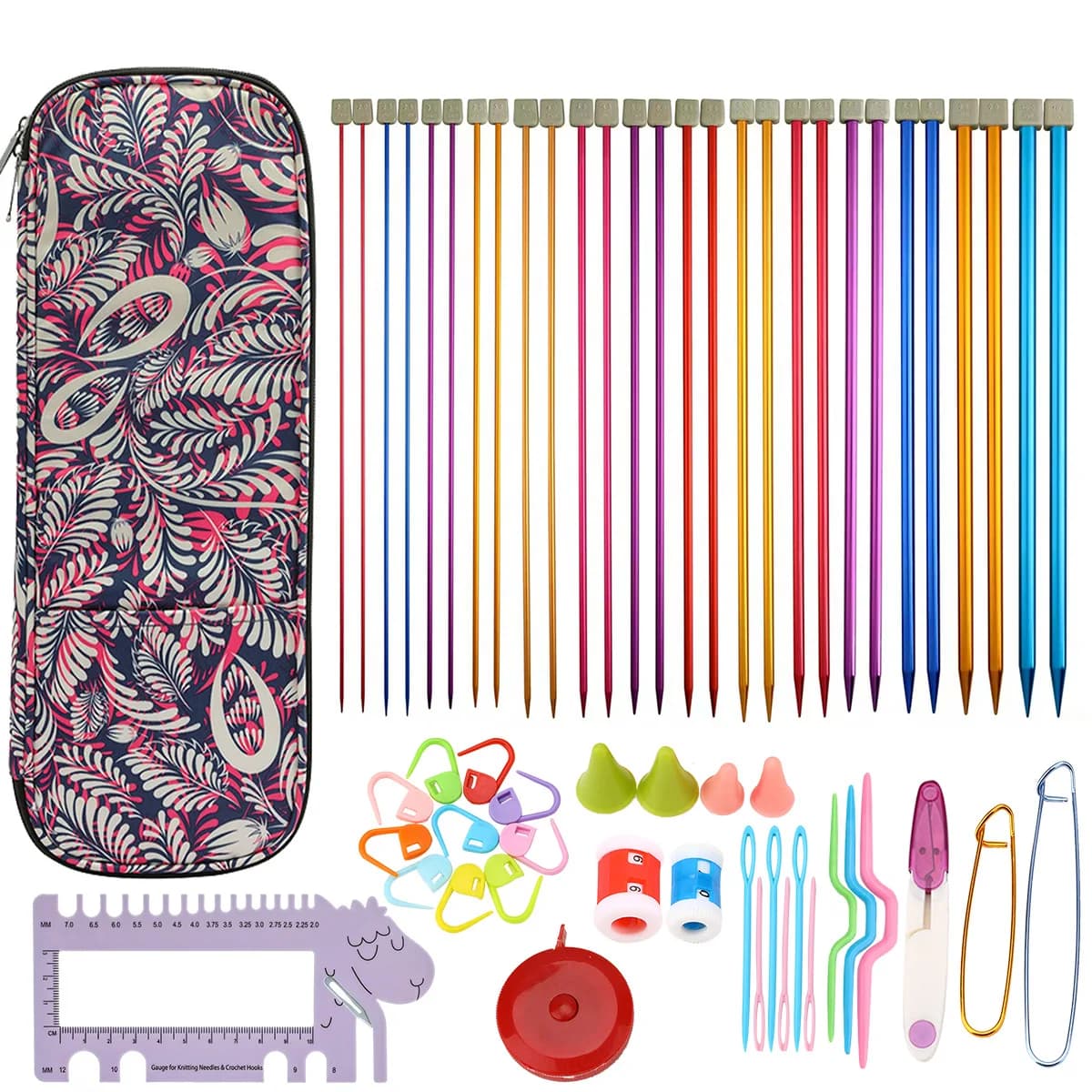 28 pezzi 14 dimensioni ago dritto multicolore set di ferri da maglia maglione a punta singola -35 cm di lunghezza con strumenti per maglieria fai da te