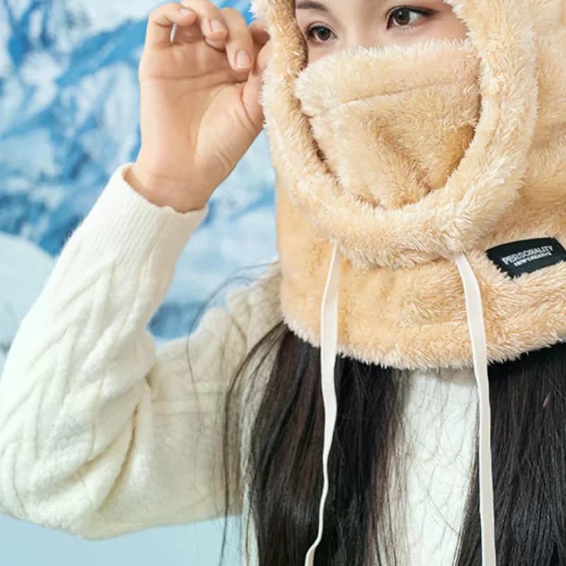 Soft Solid Color Cycling Windproof Cap Hood Thermal Winter Balaclava Drawstring Keep Warm Ski Mask Hat Women