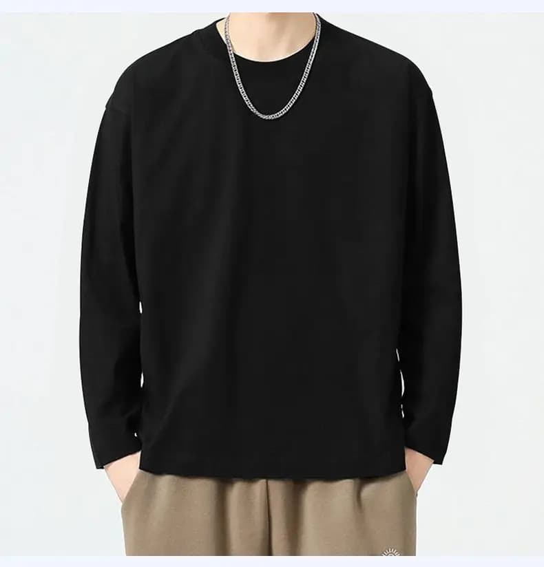 Autumn and winter long sleeved T-shirt for men, solid color slim fit versatile interior top, men's casual round neck