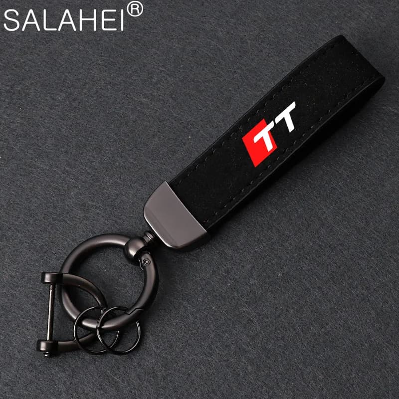 Suede leather key chain with auto logo for man, compatible with TT SLine A1 A7 A3 A4 A6 Q5 Q7 Q3 SQ5 RSQ3 RSQ8 S3 S4