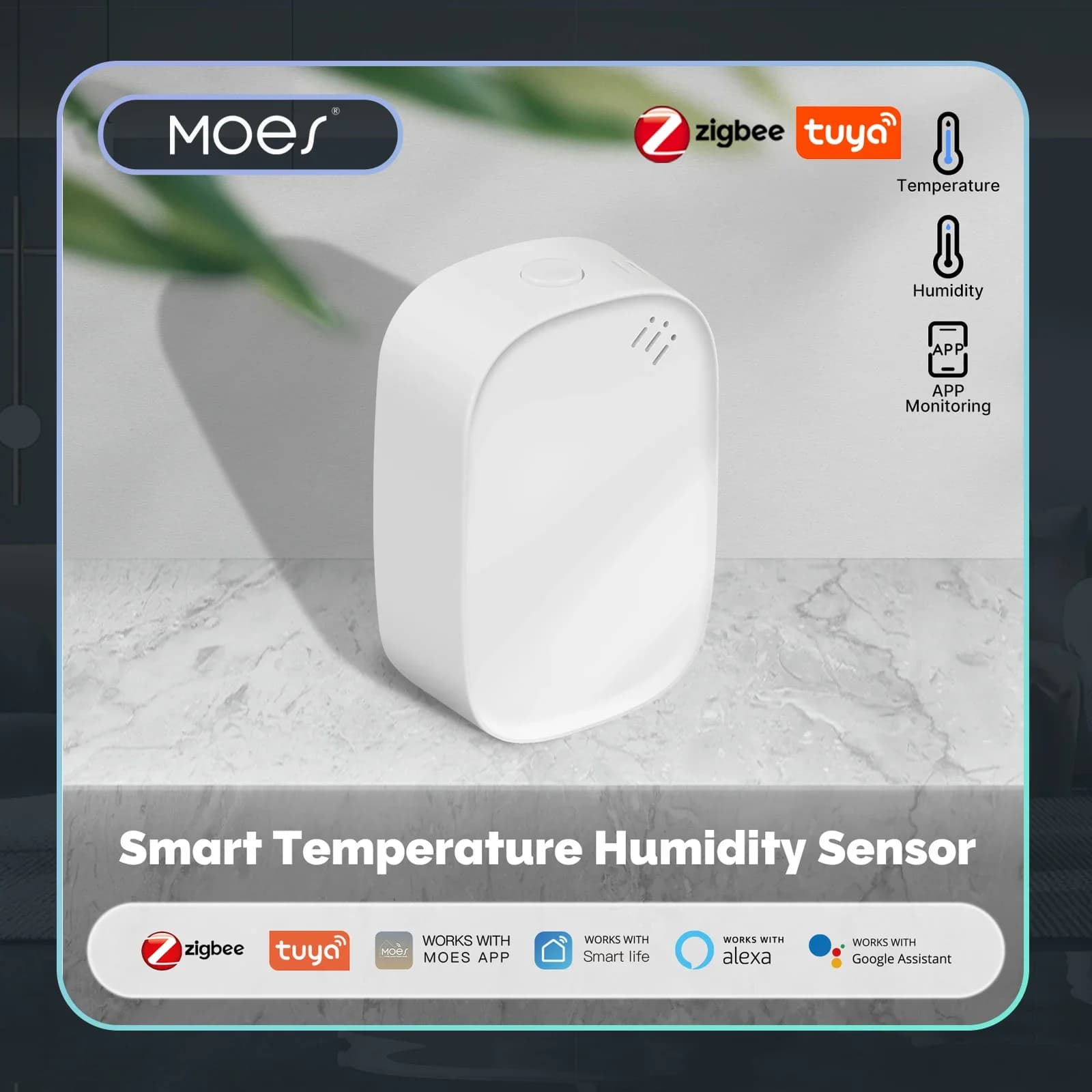 MOES Tuya Zigbee Sensore intelligente di umidità della temperatura Igrometro interno Monitoraggio APP Funziona con Alexa Google Home Alimentato a batteria