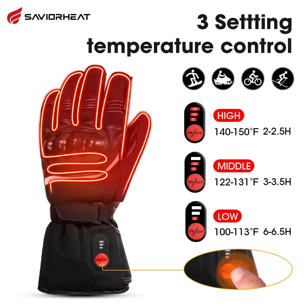 Savior Heat 100 % Waterproof Motorcycle Gloves Heated Gloves Riding Heated Gloves for Bike with Hottest Hand Joints Bettery Leather