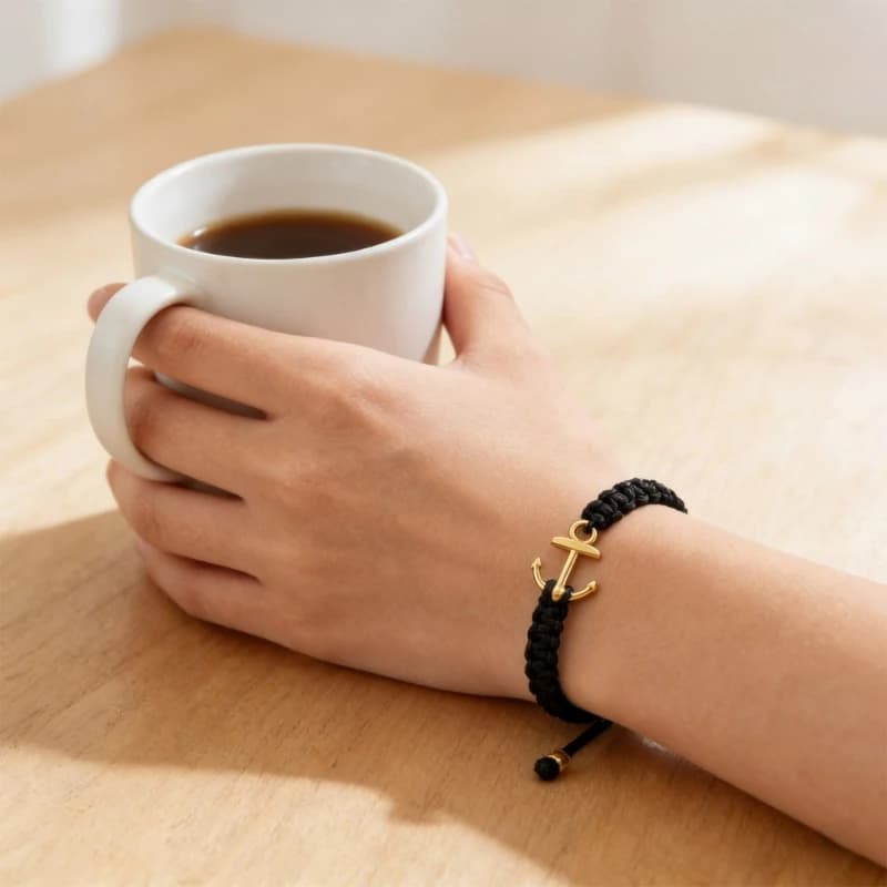 Bracciale in corda intrecciata con ciondolo con ancora regolabile dichiarazione unisex