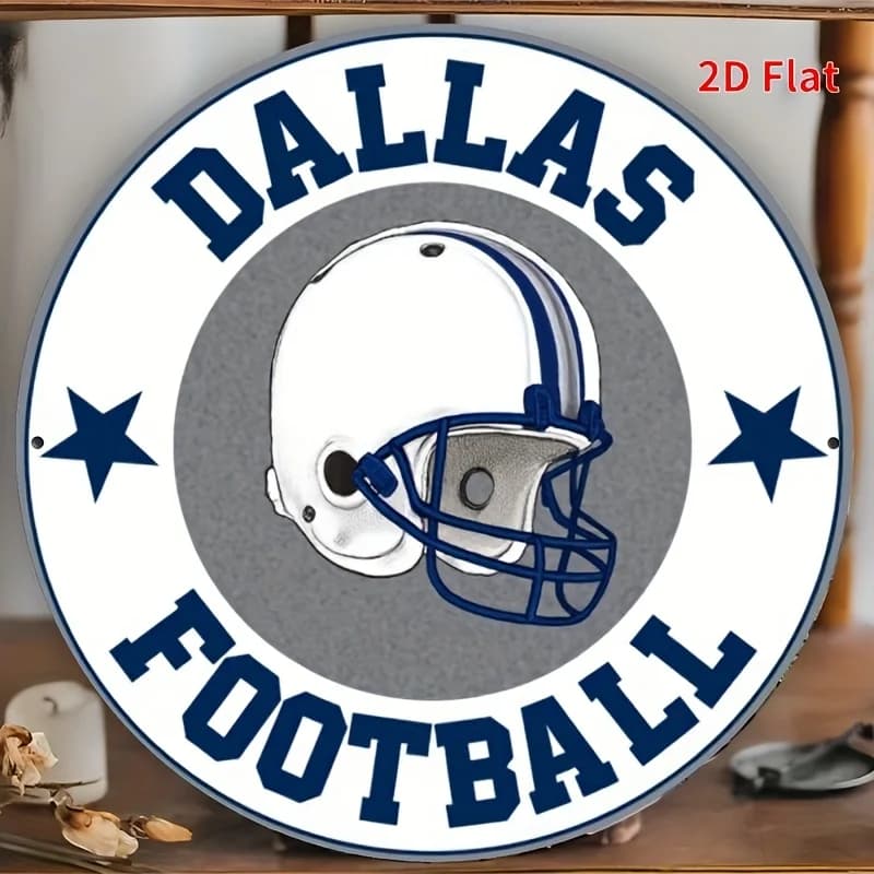[2D Piatto] Cartello in alluminio vintage da 1 pezzo Dallas Football 8x8 pollici - Design classico con casco e stelle, arte da parete in metallo resistente per Sp