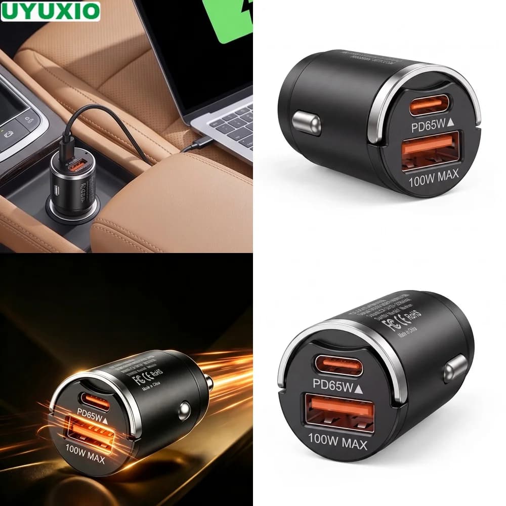 165W Two Port Car Charger USB C 65W and USB A 100W Dual Charging Metal Body with Multi Protection for Multiple Mobile Devices